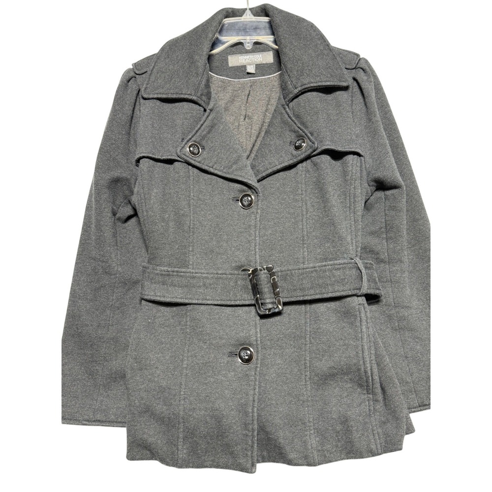 Kenneth Cole Reaction‎ Womens XL Gray Belted Trench Pea Coat Jacket Heathered